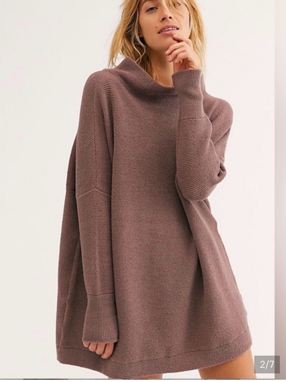 Free People Ottoman Slouchy Tunic Sweater in Nutmeg Taupe